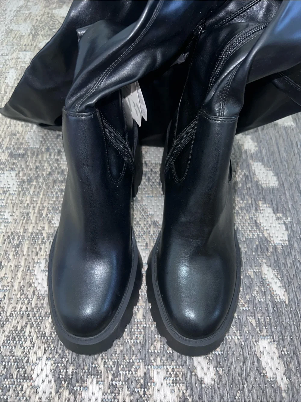 Zara Black Faux-Leather Over-The-Knee Chunky Heel Boots